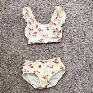 Ruffle Butts Yellow Floral Ruffle-Shoulder Bikini Set